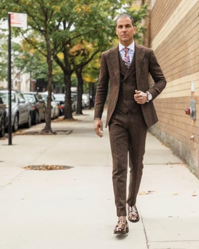 Suit for Men 3 Piece Slim Fit Herringbone Tweed Wool Single Breasted Suits Blazer+Vest+Pants4