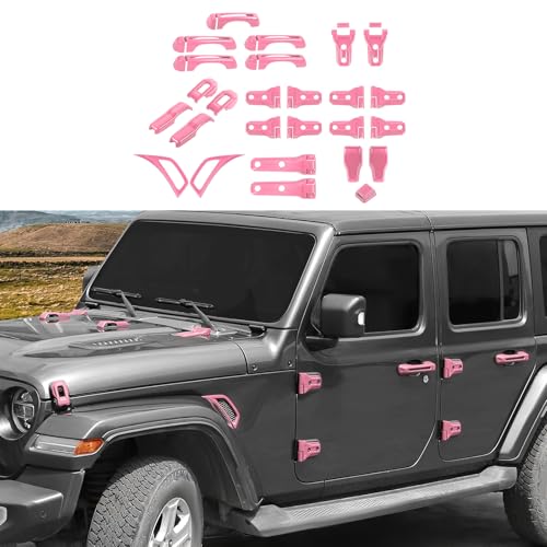 CheroCar 43PCS Full Set Exterior Trim Kit Fit for 2018-2026 Jeep Wrangler JL 4Door Pink Door Handle,Hood Hinge,Left Right Door Hinge,Tailgate Handle,Spare Tire Bracket,Fender Vent Cover Trim by CheroCar - Used condition - US$89.47