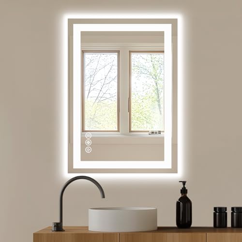 Image of NEWBULIG 28X20 Inch LED Bathroom Wall Mirror with Lights, Light up Vanity Bathroom Mirror for Over Sink, Anti-Fog and Dimmable, Front Light and Backlit, Memory Function, Shatter-Proof, White