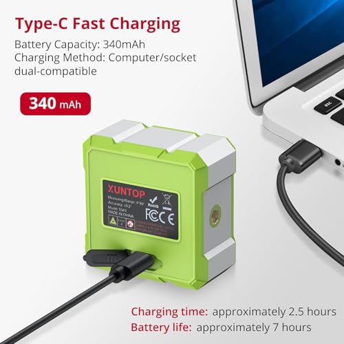Image of XUNTOP 4x90 Digital Angle Finder with Green Laser(Class 2, <1mW Output) 4 Sided Strong Magnetic Digital Angle Gauge Rechargeable IP54 Waterproof Level Box with VA Display for Woodworking Construction