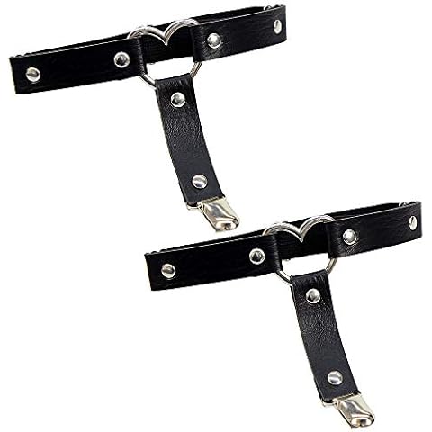 ETHOON Thigh Garters Belt Adjustable Heart Leg Leather Garter Harness with Buckle Anti-Slip Clips Elastic Punk for Women 1 Pair DeepBlack Cover