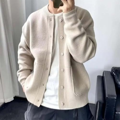 Men Casual Button Front Soft Cardigan Sweater Long Sleeve Round Neck Warm Knitwear with Pockets3
