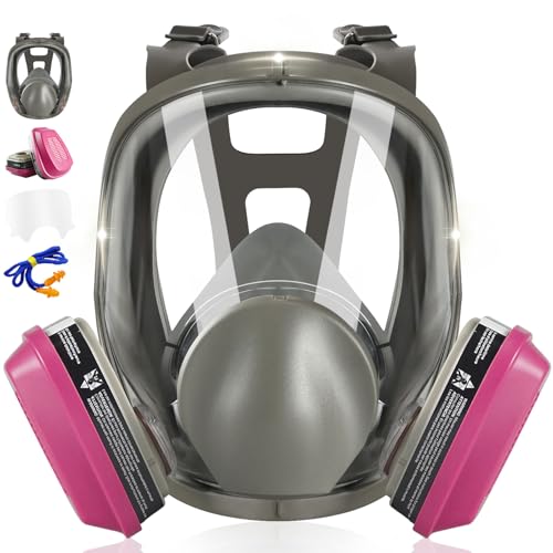 ZXICH Full Face Respirator Mask, 6800 Gas Respirator with Filters, Dust Mask Anti Fog Against Organic Vapor Fumes Gases for Spray Paint Chemicals Epoxy Resin Welding Sanding