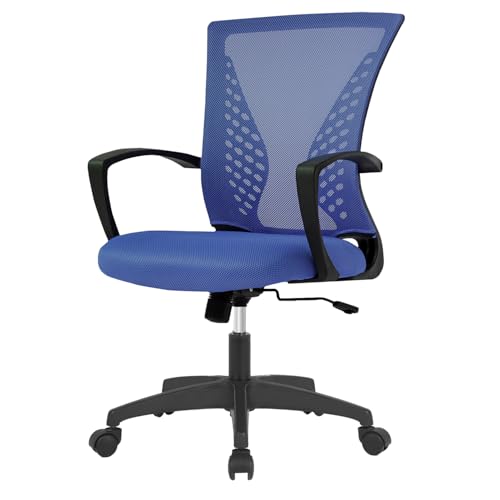 Office Desk Chair, Ergonomic Computer Gaming Chair with 360 Degrees Swivel Wheels, Home Office Desk Chairs with Armrest Lumbar for Home, Bedroom, Study-Blue