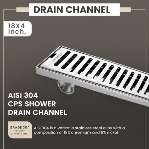 Image of EVANEX Bathroom Drainer | 18x4 Inches Shower Drain Channel | Waste Water Linear Floor Drain Channel | 304 Stainless Steel Bathroom Drainer with Anti Cockroach Trap | Bathroom Jali