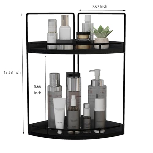 Image of Dorhors 2-Tier Bathroom Counter Organizer,Vanity Counter Corner Shelf, Skincare, Wood Countertop Bathroom Storage and Organization for Kitchen (Black)