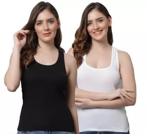 Women Racer Back Camisole Pack of 2 Cotton Blend Tank Top Sleeveless Spaghetti Strap Inner Vest for Girls-image-35