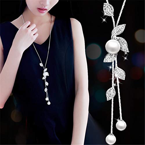 Preisvergleich Produktbild Weiy Exquisite Halskette Blattperlen Quaste Kristall Pulloverkette Modisch charmant elegant Frauen Mädchen Lange Kette Halskette schönes Schmuck Zubehör Geschenk