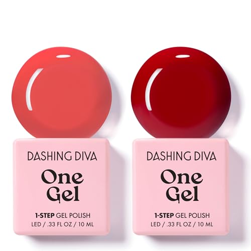 Dashing Diva One Gel Color Duo - Reds - Sonic & Attention - 3-in-1 Base Coat Nail Color & Top Coat - Gel Nail Polish Set - Contains 2 Colors