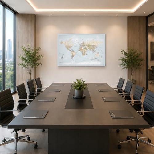 Image of IPIC Blue Ocean World Maps for Wall, World Map Canvas, Total Size 42x28 in