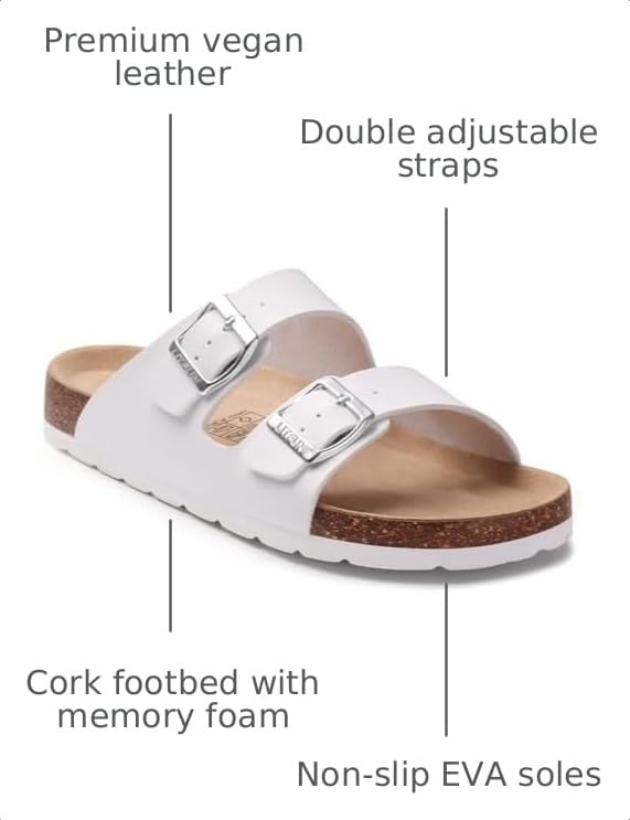 Image of Litfun Unisex Cork Footbed Sandal Summer Slip On Slide Sandals with Adjustable Buckle for Women Men