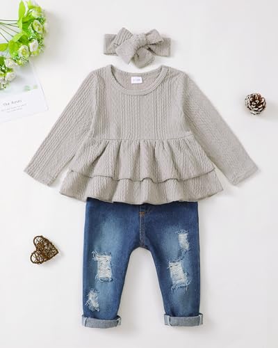 Image of Renotemy Baby Girl Clothes Toddler Girl Clothes Outfits Infant Clothing Jeans Pants Set Cute Clothes Set for Girls