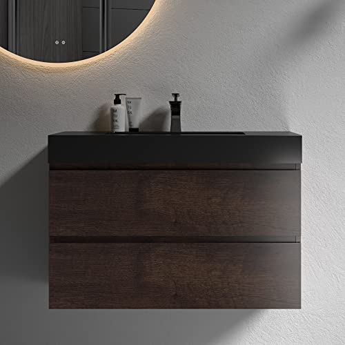 BLUHOUZZ Alice 36 Inch Bathroom Vanity with Sink, Large Storage Wall Mounted Floating Bathroom Vanity for Modern Bathroom, One-Piece Sink Basin Minimalist Bathroom Sink Cabine BLUHOUZZ Alice 36 Inch Bathroom Vanity with Sink, Large Storage Wall Mounted Floating Bathroom Vanity for Modern Bathroom, One-Piece Sink Basin Minimalist Bathroom Sink Cabine