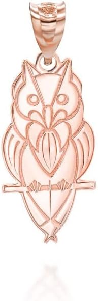 Solid 14K Rose Gold Owl Bird Animal Lover Pendant Necklace with Rolo Chain and Pendant only