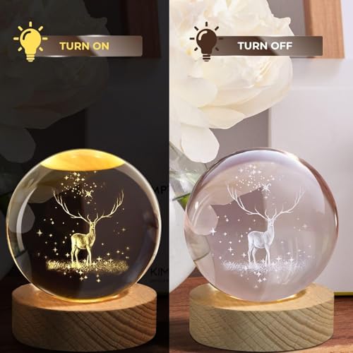 Image of 3D Galaxy Ball Night Lamp,Solar System, USB Table Colorful LED Wooden Ball for Home Decoration Birthday Gift for Teens Boys and Girls (Crystal Deer Light)
