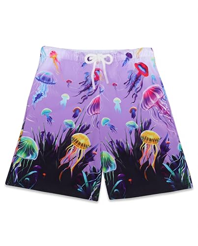 Image of AMYNICE Girls Beach Board Short with Liner Quick Dry Active Jellyfish Print | Swimming Trunks Swimsuit with Pockets Drawstring Surfing, Beach, Vacation and Holiday for Toddler Baby girl