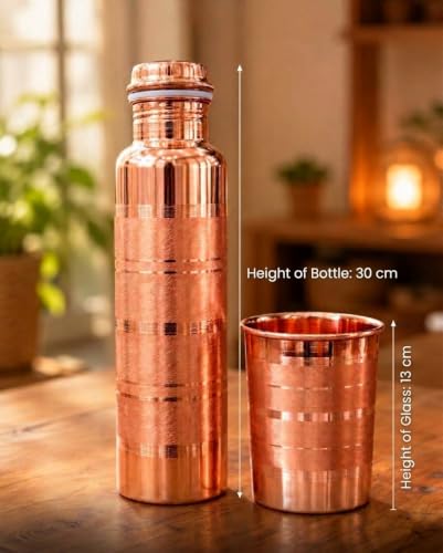 Generic Pure Copper Water Bottle 1000ml with Copper Glass Combo Set - Image 4