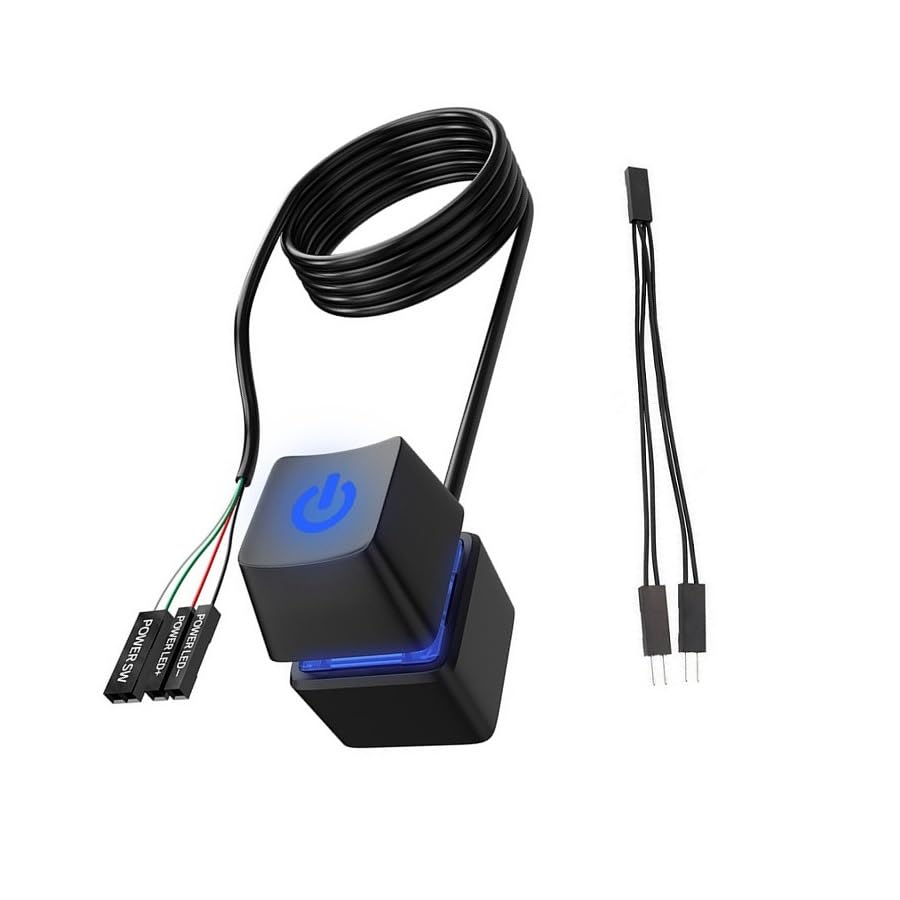 Power Switch for Desktop Computers PC Power Button External Desktop Computers PC Power Button External Computer Power Switch 1.8 m with Blue LED Light