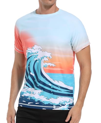 VAYAGER Maillot de Bain à Manches Courtes pour Homme Anti-UV UPF 50+ Rashguard à Séchage Rapide Protection Solaire