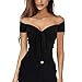 Produktbild Damen T Shirt, CixNy Bluse Damen Kurzarm Sommer Mode Sexy Casual Schulterfrei Tank Weste Ernte Oberteil Tops (Schwarz, Medium)