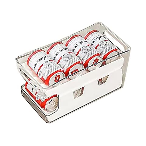 XIAOYEZI Soda Can Organizer Rolling Can Dispenser Fridge Beer Can Organiser Stackable Beverage Soda Can Dispenser Organizer Rack, Beer Soda Pop Cans Storage, White Cover