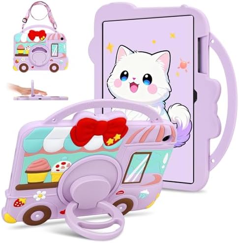 for Samsung Galaxy Tab A9 Plus Case Kids Girls Galaxy Tab Purple Case with 360 Degree Stand Shoulder Strap Dessert Ice-cream Cart Pattern Shockproof Cover for Samsung A9 Plus Tablet Cover 11 inch 2023