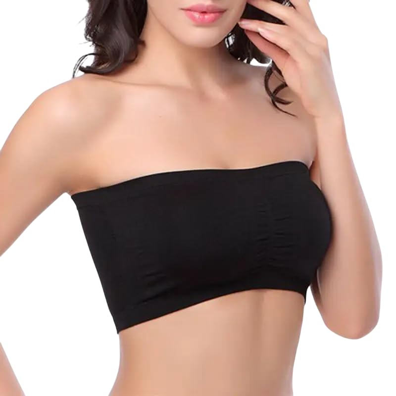 Women's & Girl's Regular Wear Wire Free Strapless Seamless Padded Bandeau Tube Bra, (Removable Pads)