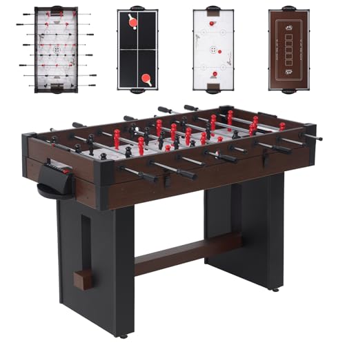 REAHOISY 4-in-1 Multi Game Table 54 Combination Game Table Set Combo Games Table with Air Hockey Table Tennis Foosball Poker Tabletop for Family Game Room Teenagers Adults