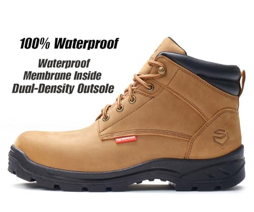 SUREWAY Men Waterproof Steel/Soft Toe Hiking Work Boots - Leather,Lace Up,Round Toe,Slip Resistant,Comfort EH Safety Industrial Construction Boot,Lightweight Utility Outdoor Shoes for Roofing,Hunting2