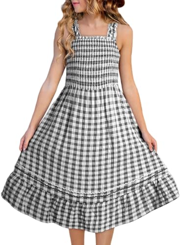 blibean Girls Summer Dresses Kids Sleeveless Plaid Dress Size 8-9 Black