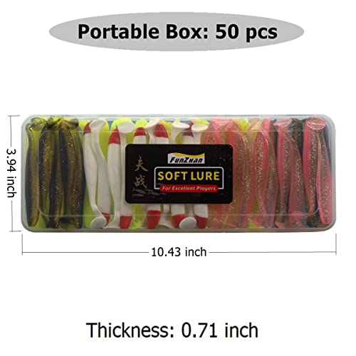 Funzhan 50Pcs Fishing Soft Lures for Bass Artificial Plastic Baits Paddle Tail Swimbaits Proven Colors Trout Saltwater Crappie Pike Walleye Redfish Portable Box - Image 7