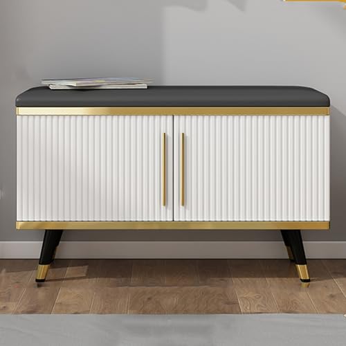 Banc à chaussures rembourré pour optimiser et ranger un petit couloir
