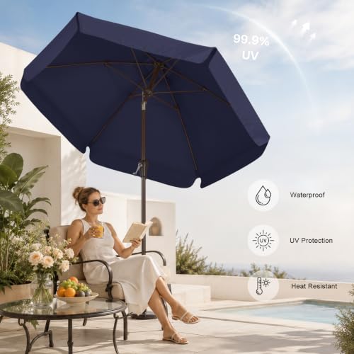 Image of ABCCANOPY 7.5ft Scalloped Patio Umbrella, Outdoor Table Umbrella with Tilt and Crank, Fiberglass Ribs Deck Umbrella for Patio, Pool, Garden, Picnic (Navy Blue)