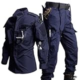 ACU Tactical Military Uniform Set Camo Combat Jacket Pants Suit Outdoor Hunting Paintball Airsoft Apparel for Men Blue XL