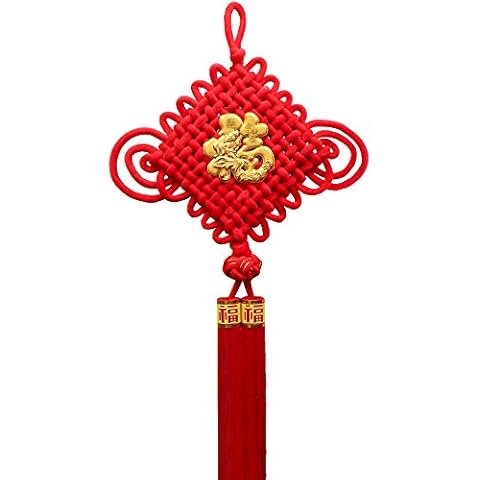 Large Chinese Knot Chinese New Year Decoration Chinese Spring Festival Chinese Wedding Home Decor Traditional Ornamental Knot Tassel Red (Golden Fu) (Red) Cover