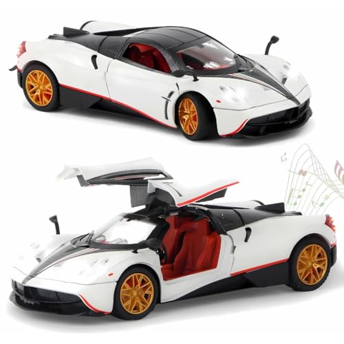 Image of 1:32 Scale Pagani Die-Cast Model Car - Alloy Metal Body Toy Car with Openable Doors, Pullback Action, Light & Sound Effects (Pagani White)