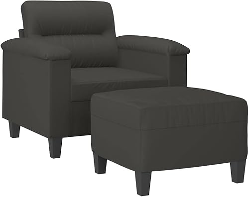 vidaXL Silla de sofá gris oscuro con reposapiés, silla moderna de tela de microfibra de 1 plaza, diseño compacto que ahorra espacio