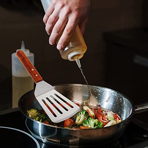 Image of Stainless Steel Slotted Spatula with Wooden Handle Hamburger Turner Fish Spatula Turner Flat Top Grill Spatula for Cooking BBQ