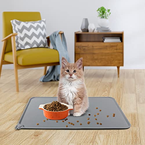 Leefox Dog Cat Food Mat: Waterproof Silicone Placemat for Pet Water Bowl Pet Feeding Rubber Tray (Gray) - Image 7