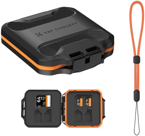 K&F CONCEPT SD Card Case, Waterproof and Anti-Shock Storage Box, 12 Slots for 8 Micro SD/TF and 4 SD SDXC SDHC, Compact Protective Case with Anti-lost Lanyard