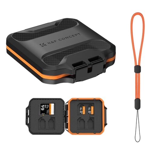 K&F CONCEPT Estuche para Tarjetas SD, Caja de Almacenamiento Impermeable y Antigolpes, 12 Ranuras para 8 Micro SD/TF y 4 SD SDXC SDHC, Funda Protectora Compacta con Cordón Antipérdida