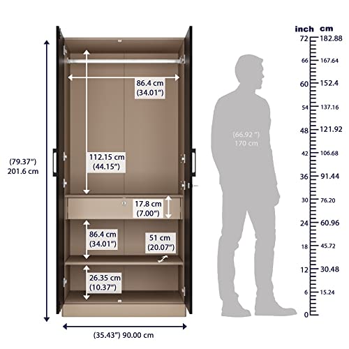 Image of Wakefit Wardrobe | 1 Year Warranty | Engineered Wood Almirah, Cupboard for Clothes Storage | 2 Door, 2 Shelves, Drawer, 1 Hanging Space | Cashmere Plus - Frappe-Wyoming Maple