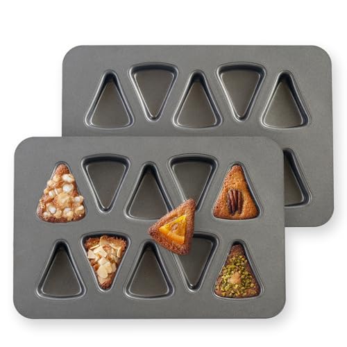 Sinsanye 2 Stück Mini-Scone-Pfanne, Dreieckige Pfanne mit 10 Mulden, Karbonstahl, Kleine Kuchenstückform, Pizzastück-Backform für Kekse, Brownies, Muffins