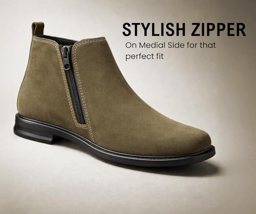 Image of Kraasa THE Ashford - Men's Stylish Vegan Leather Chelsea Boots with Side Zipper & Elastic Panel, Square Toe Ankle Boot (Tan /Black /Brown)