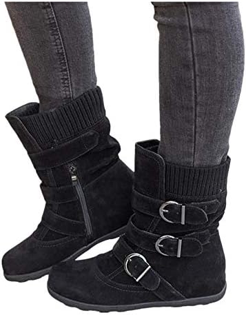 Women’s Winter Snow Boots Zipper Buckles Strap Warm Ankle Mid Flat Boot