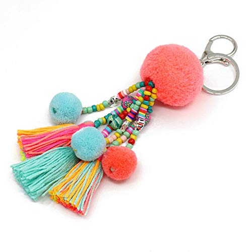 Preisvergleich Produktbild Zyhoue Schmuck Boho Schlüsselanhänger Bunte perlen Quaste Pompom Anhänger Auto Schlüsselanhänger Böhmische zubehör für Frauen Tasche