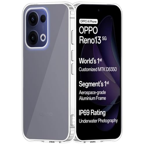 Image of amazon basics Compatible with Oppo Reno 13 5G Case Cover Transparent Non-Slip Hard PC Shockproof Bumper Protective Back Cover - Clear