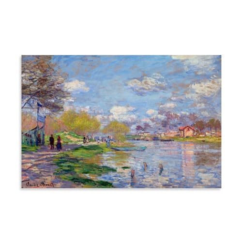 GAJUST Póster Primavera en el Sena Primavera en el Sena pintado por Claude Monet en 1875, póster de arte impreso en lienzo; sin marco; 12 x 18 pulgadas (30 x 45 cm)