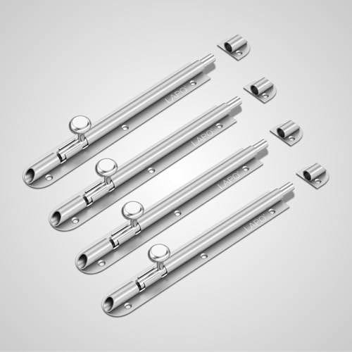 Image of LAPO 4 Pack Heavy Duty Stainless Steel Tower Bolt 8 Inch,Tower Bolt for Main Door and Bathroom, Kundi Door Latch for Bedroom, Chitakni, Tower Bolt for Home,Offices Doors,Window (Matt Finish,Pack of 4)