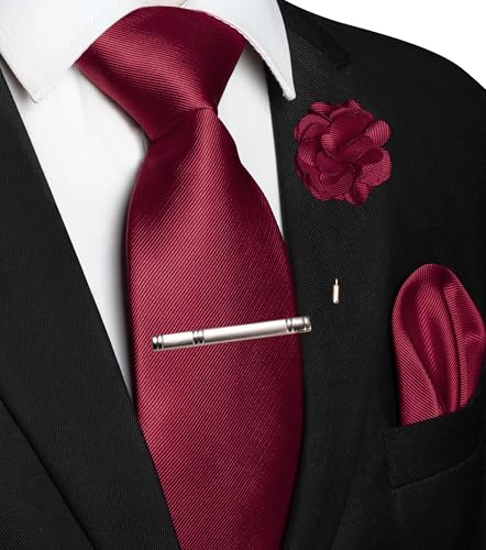 Image of JEMYGINS Formal Necktie Solid Color Tie and Pocket Square with Tie Clip Lapel Pin Sets for Men 4PCS